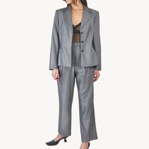 Escada Grey Dot Striped Jacket Pant Suit Set Womens power suit vintage